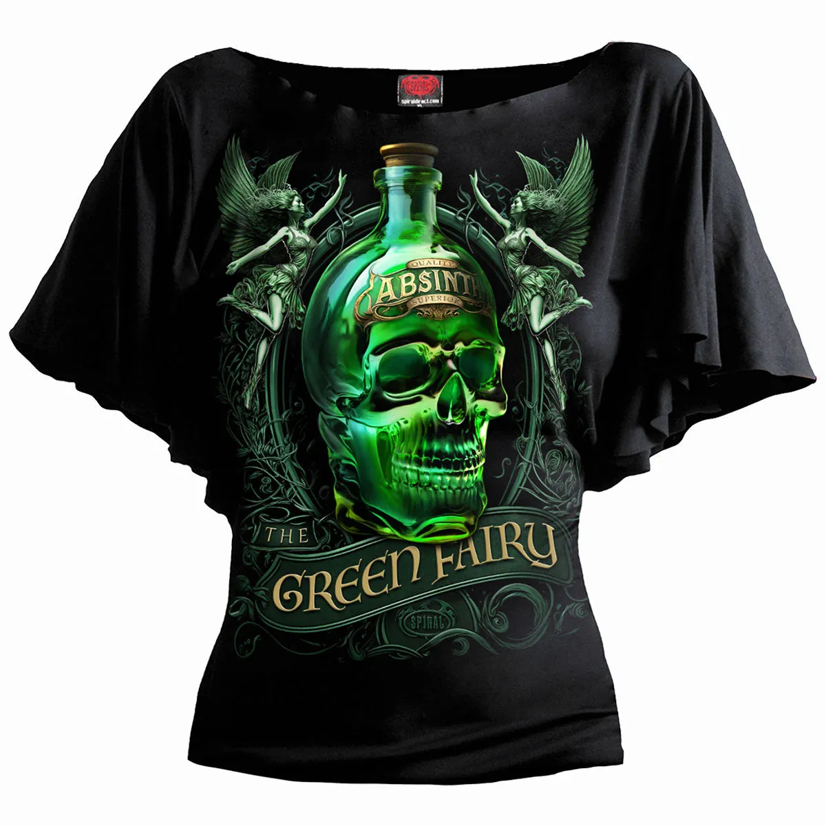 THE GREEN FAIRY - Boat Neck Bat Sleeve Top Black sold by Spiral Direct