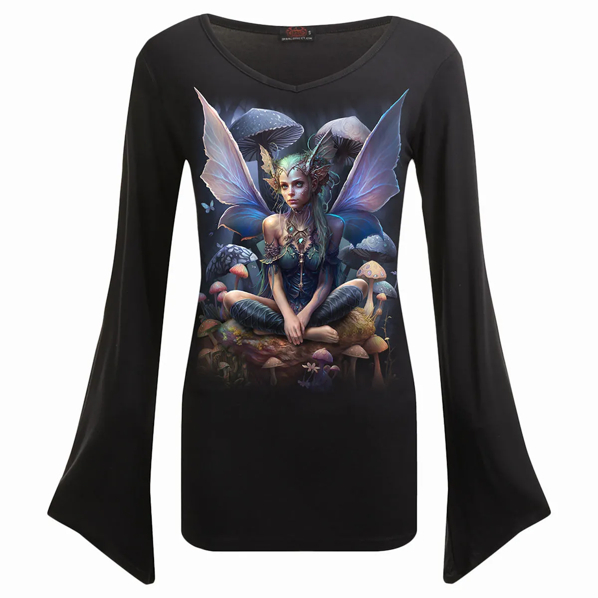 MAGICAL - V Neck Goth Sleeve Top Black sold by Spiral Direct