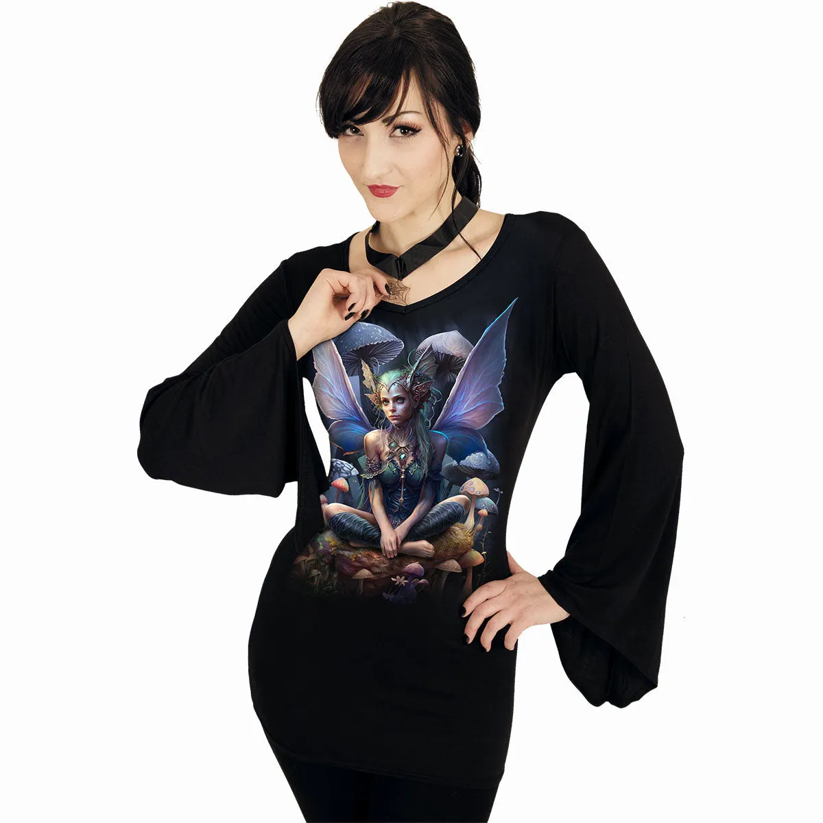 MAGICAL - V Neck Goth Sleeve Top Black sold by Spiral Direct product image thumbnail 2