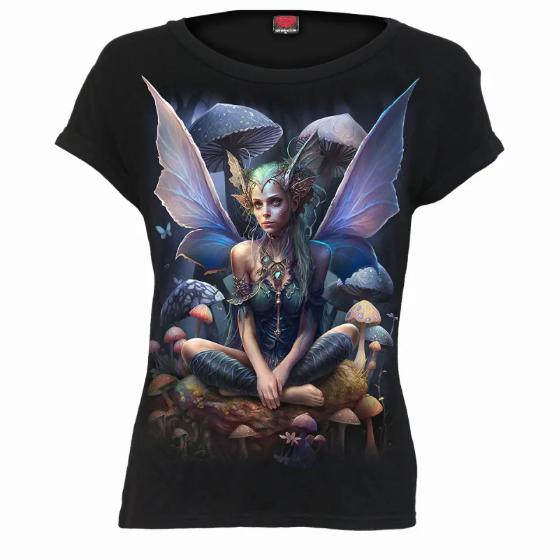 MAGICAL - Boatneck Cap Sleeve Top Black sold by Spiral Direct