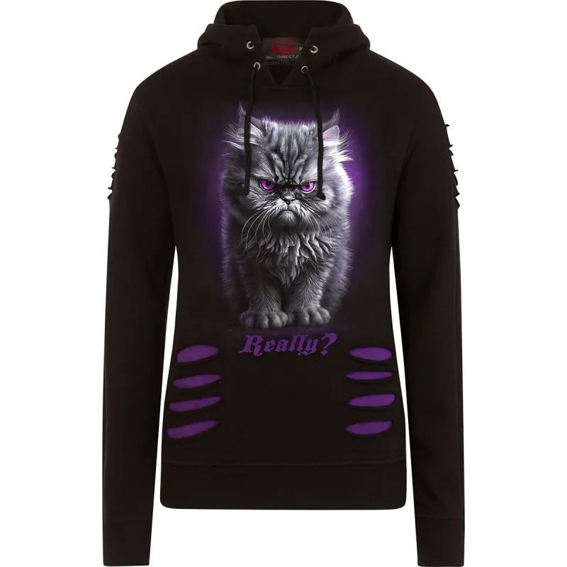 ANGER MANAGEMENT - Large Hood Ripped Hoody Purple-Black sold by Spiral Direct