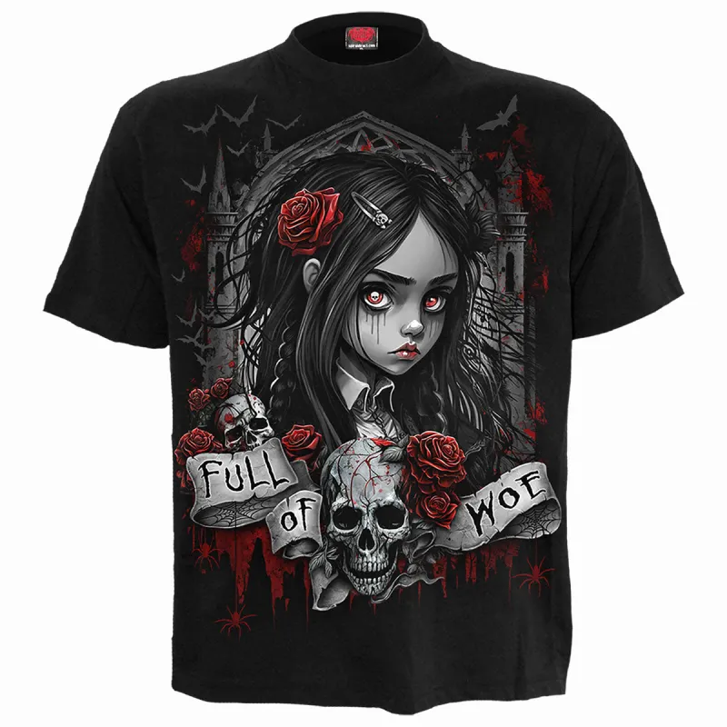FULL OF WOE - Front Print T-Shirt Black sold by Spiral Direct