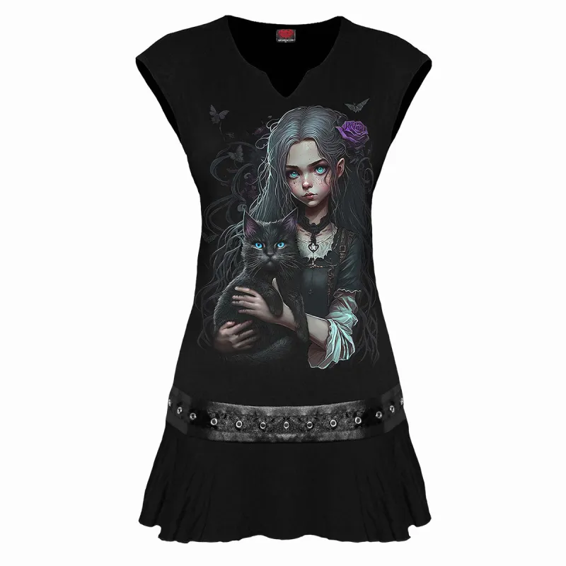 GOTH FAMILIAR - Stud Waist Mini Dress Black sold by Spiral Direct
