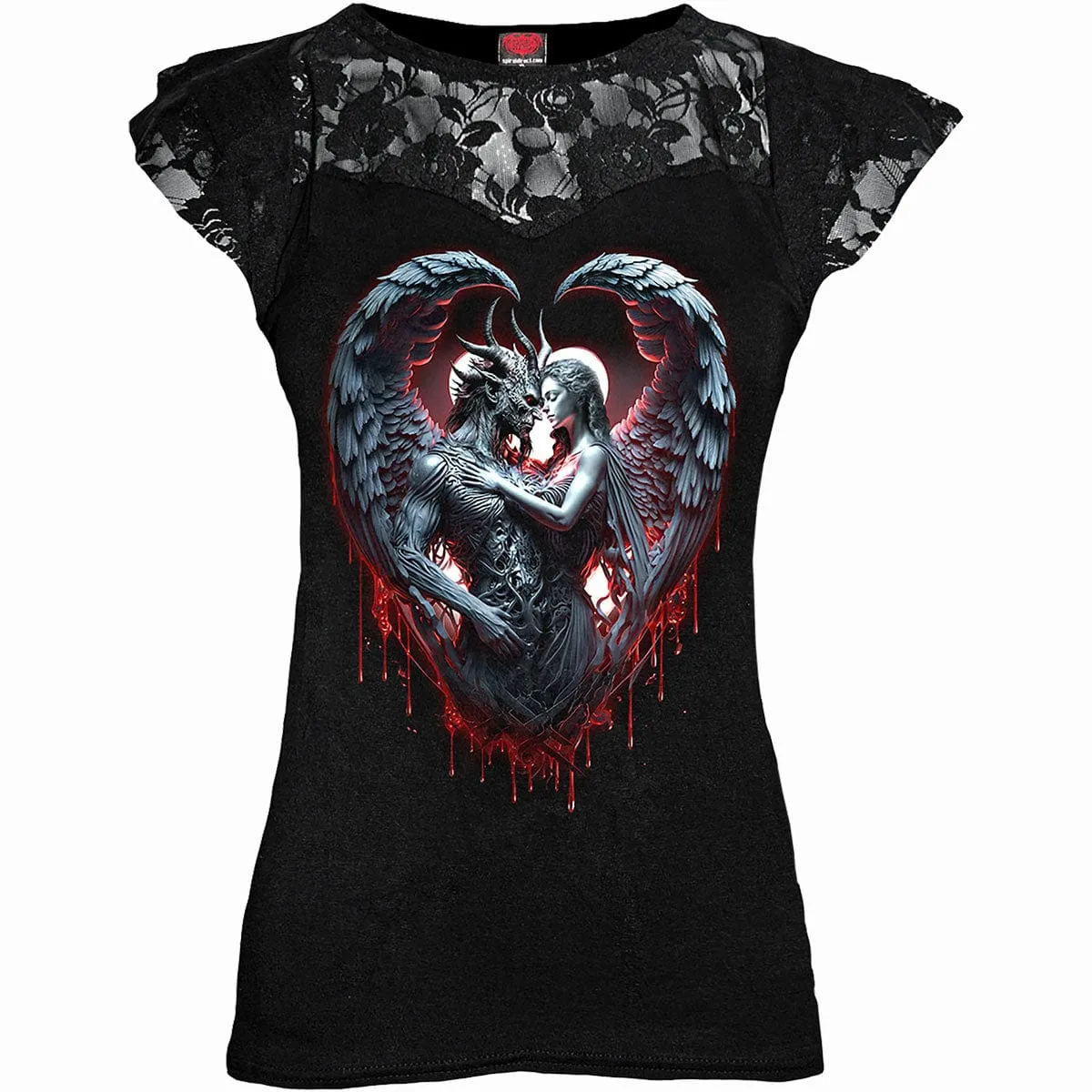 SOLEMN VOW - Lace Layered Cap Sleeve Top Black sold by Spiral Direct