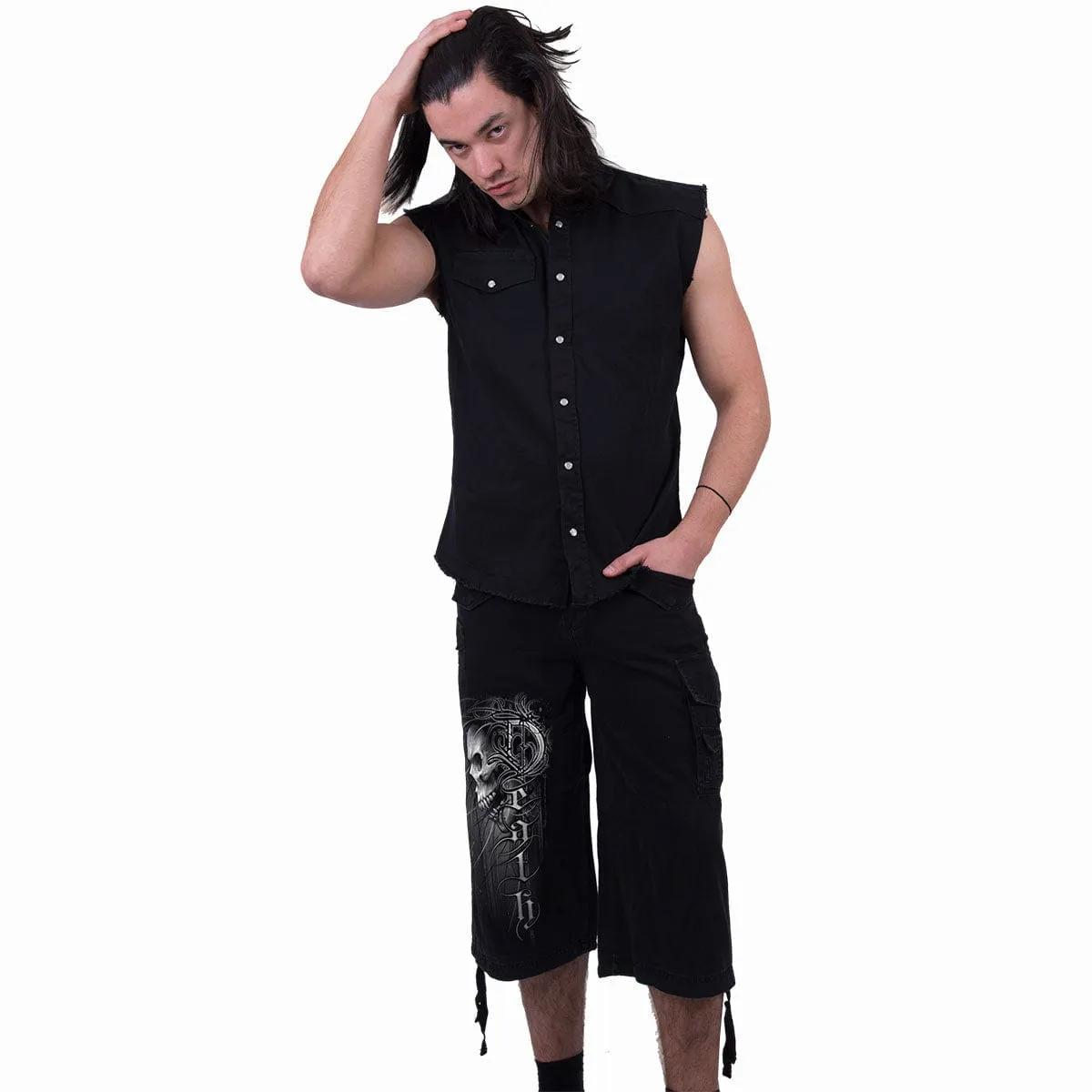 DEATH FOREVER - Vintage Cargo Shorts 3/4 Long Black sold by Spiral Direct product image thumbnail 3