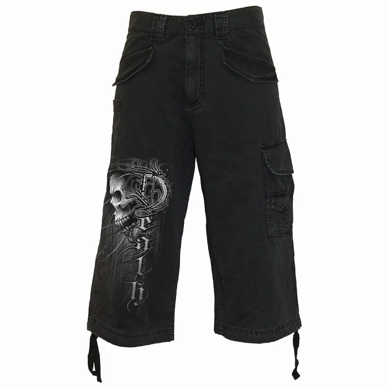 DEATH FOREVER - Vintage Cargo Shorts 3/4 Long Black made by Spiral Direct