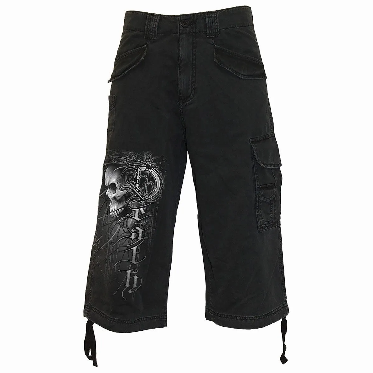 DEATH FOREVER - Vintage Cargo Shorts 3/4 Long Black sold by Spiral Direct