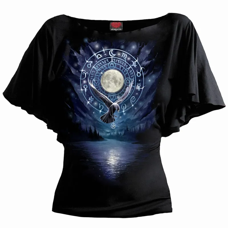 WITCHCRAFT - Boat Neck Bat Sleeve Top Black sold by Spiral Direct