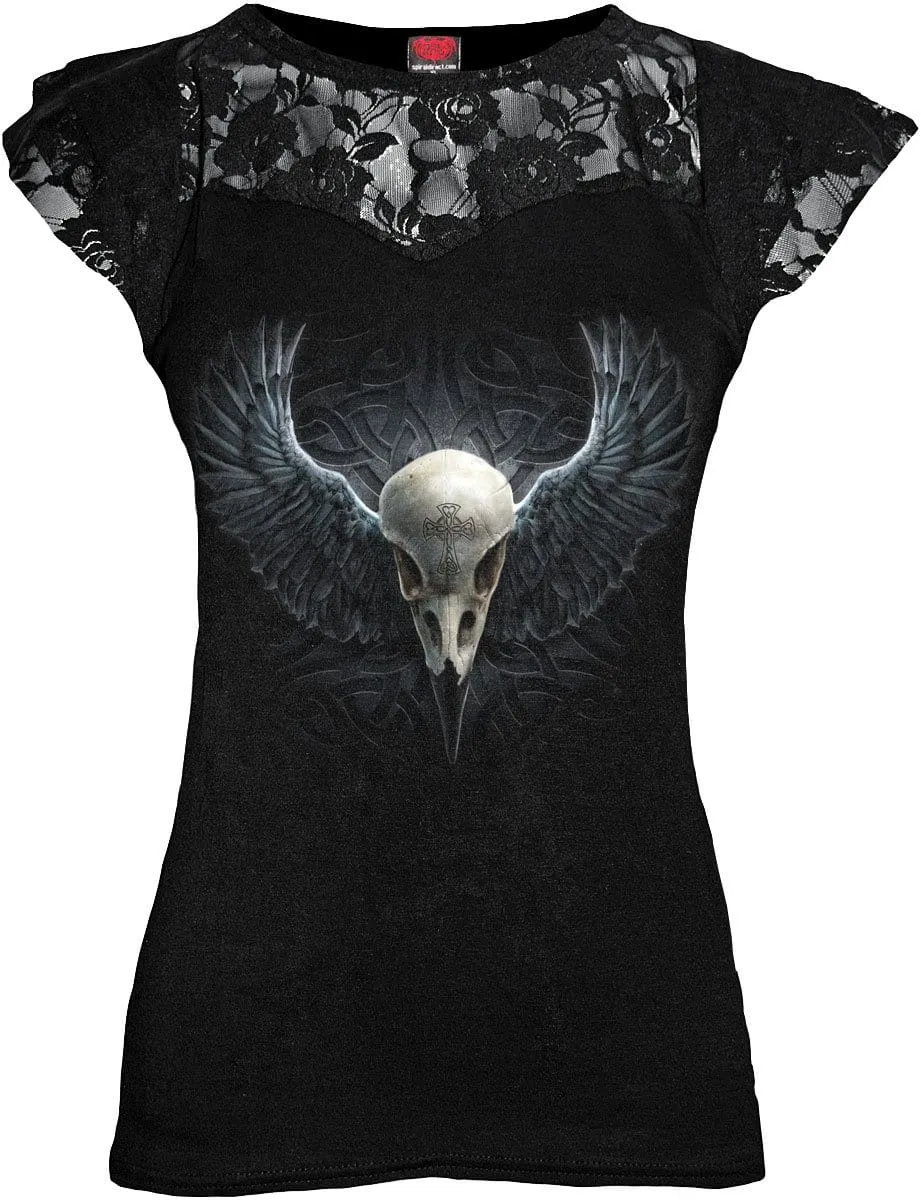 RAVEN CAGE - Lace Layered Cap Sleeve Top Black sold by Spiral Direct