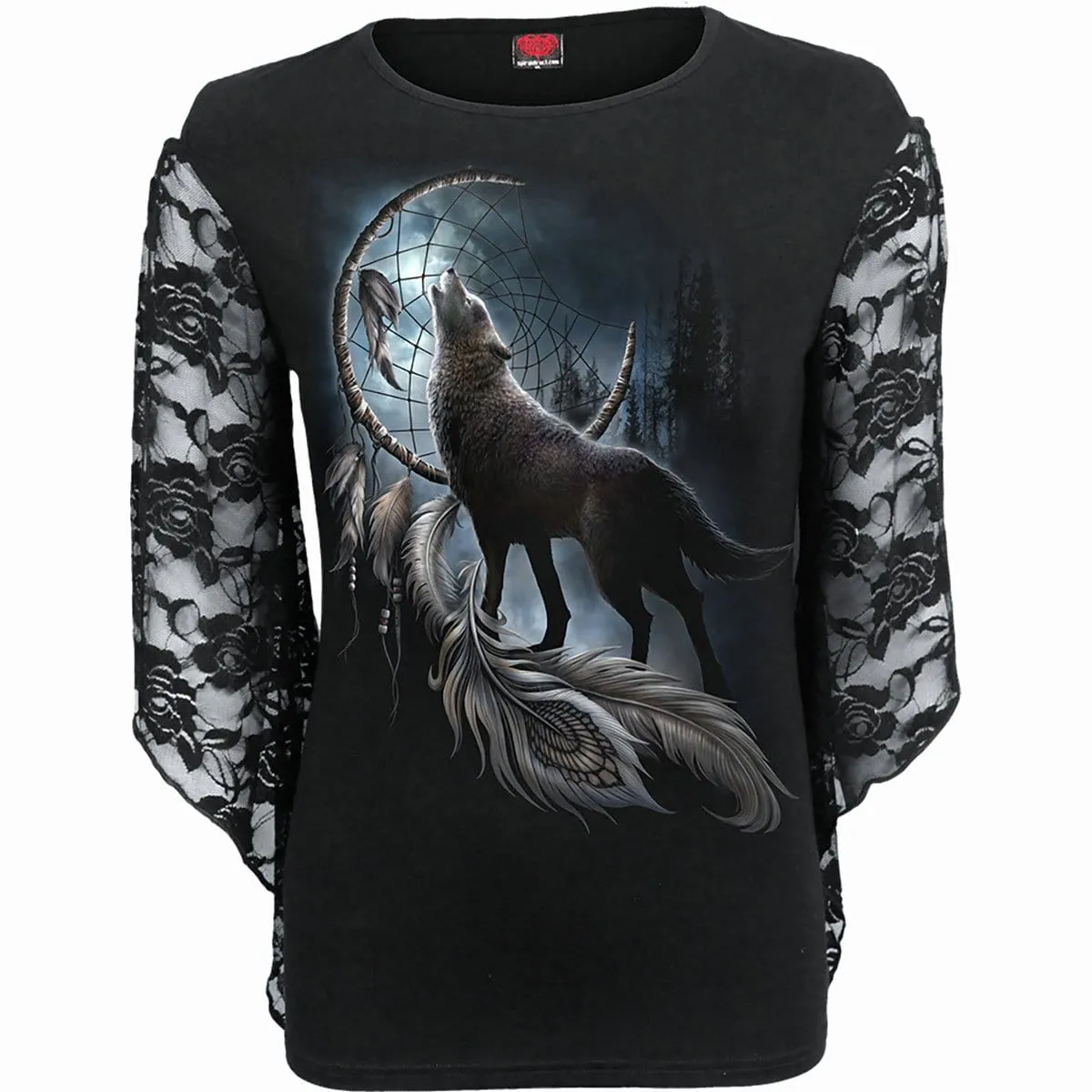 FROM DARKNESS - Rose Lace Sleeve Top sold by Spiral Direct