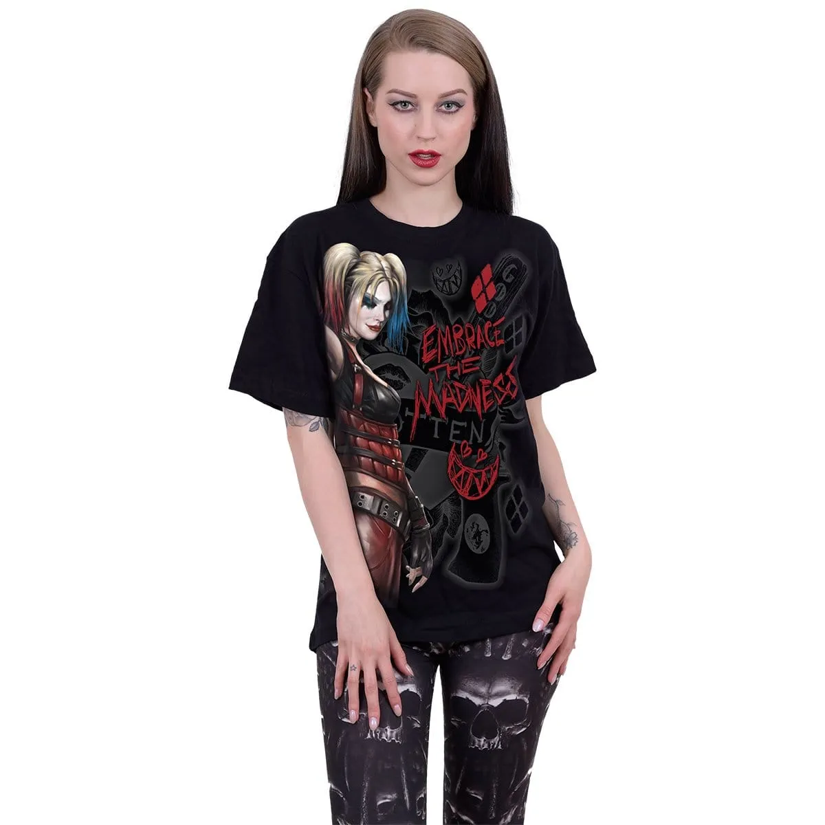 HARLEY QUINN - EMBRACE MADNESS - Front Print T-Shirt Black sold by Spiral Direct product image thumbnail 2
