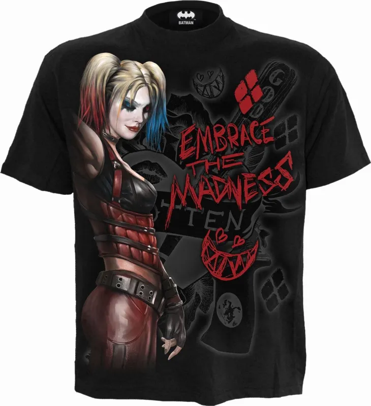 HARLEY QUINN - EMBRACE MADNESS - Front Print T-Shirt Black sold by Spiral Direct