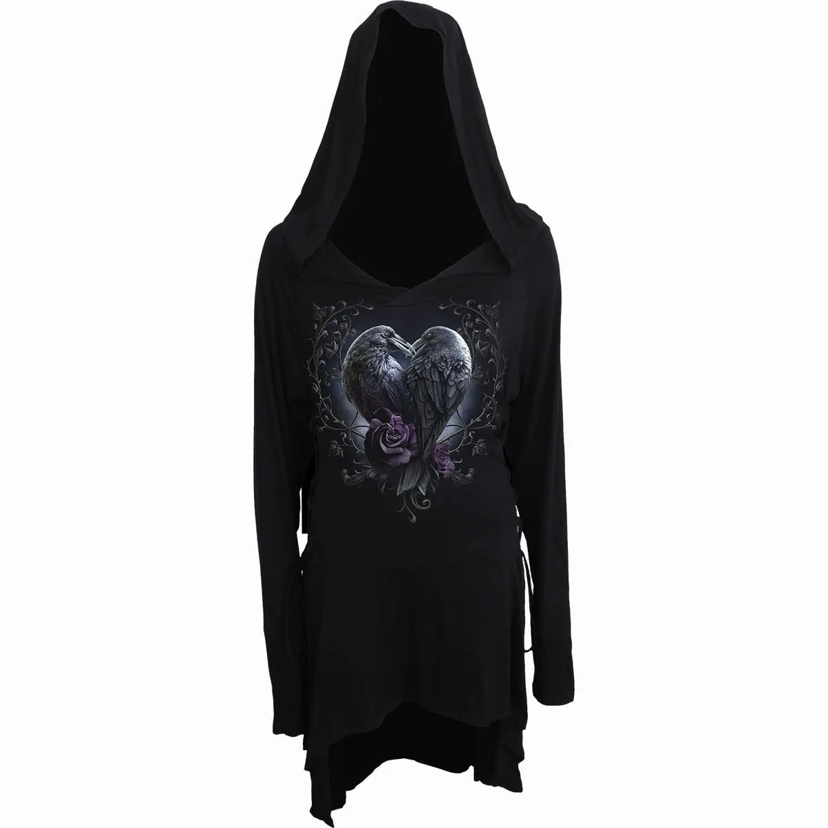 RAVEN HEART - Black Widow Gothic Hooded Dress sold by Spiral Direct