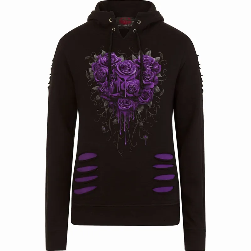 BLEEDING HEART - Large Hood Ripped Hoody Purple-Black sold by Spiral Direct