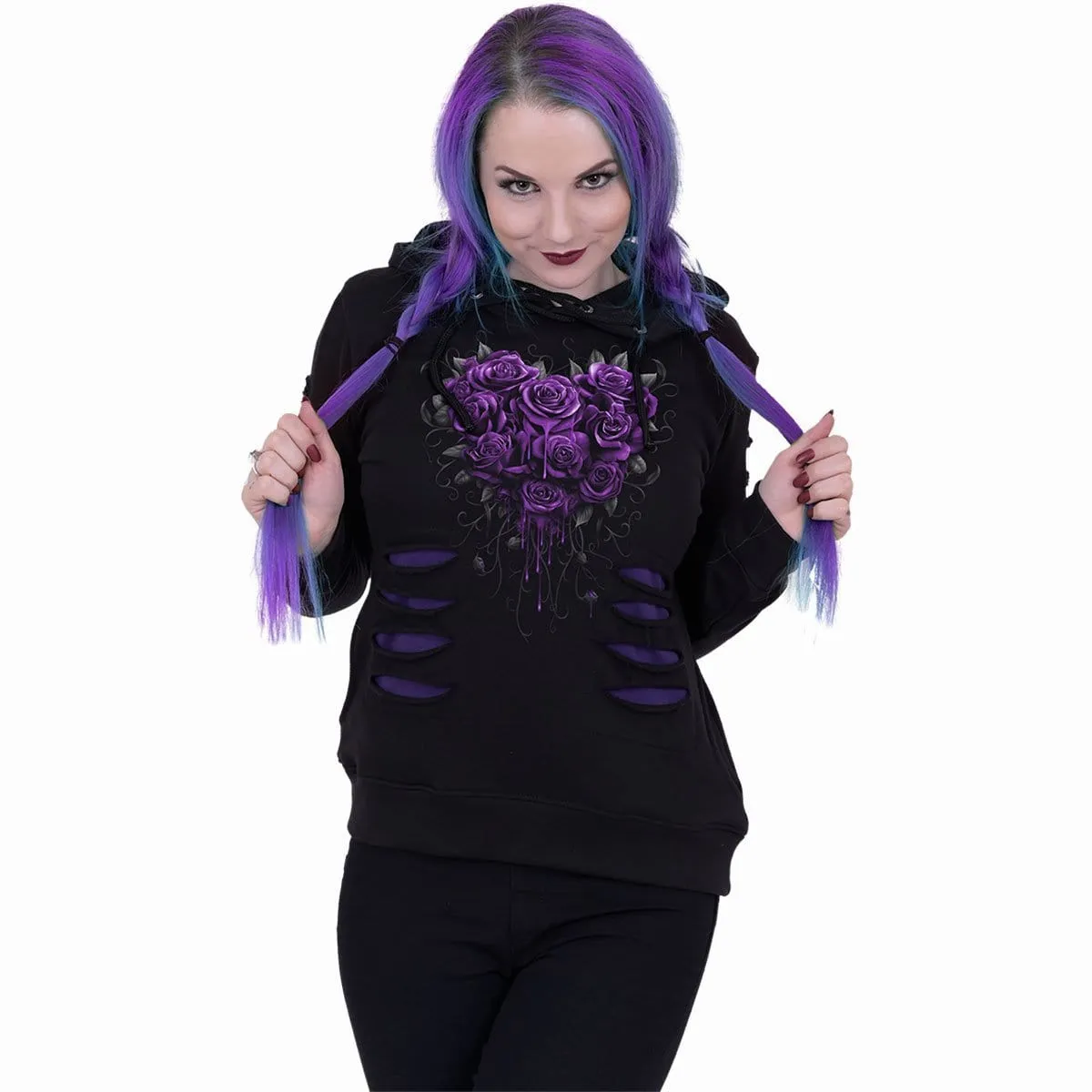 BLEEDING HEART - Large Hood Ripped Hoody Purple-Black sold by Spiral Direct product image thumbnail 2