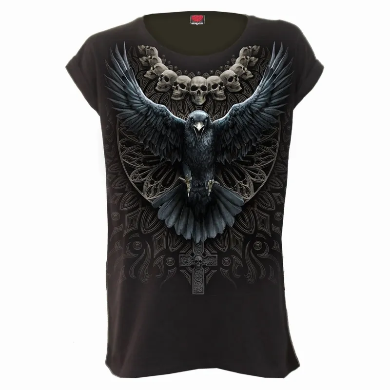 RAVEN SKULL - Turnup Sleeve Loosefit Tee sold by Spiral Direct