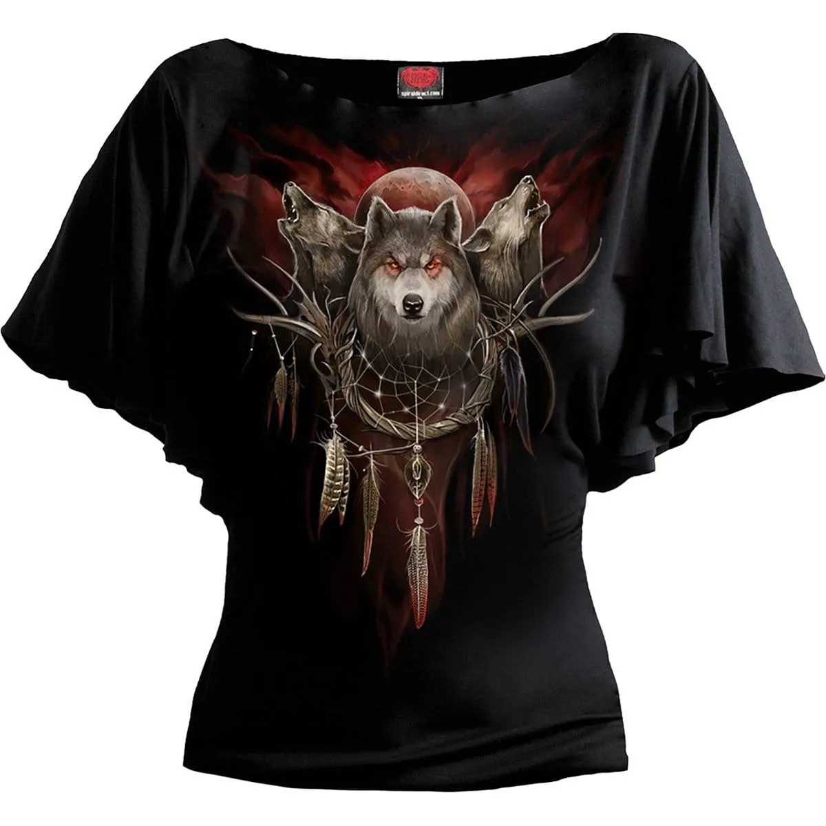 CRY OF THE WOLF - Boat Neck Bat Sleeve Top Black sold by Spiral Direct