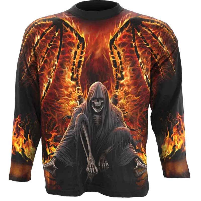 FLAMING DEATH - Allover Longsleeve T-Shirt Black sold by Spiral Direct