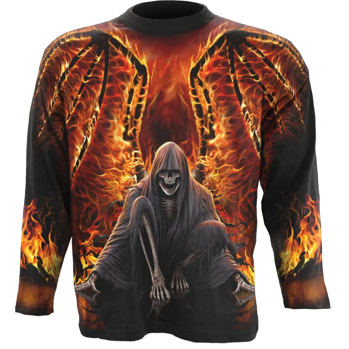 FLAMING DEATH - Allover Longsleeve T-Shirt Black sold by Spiral Direct