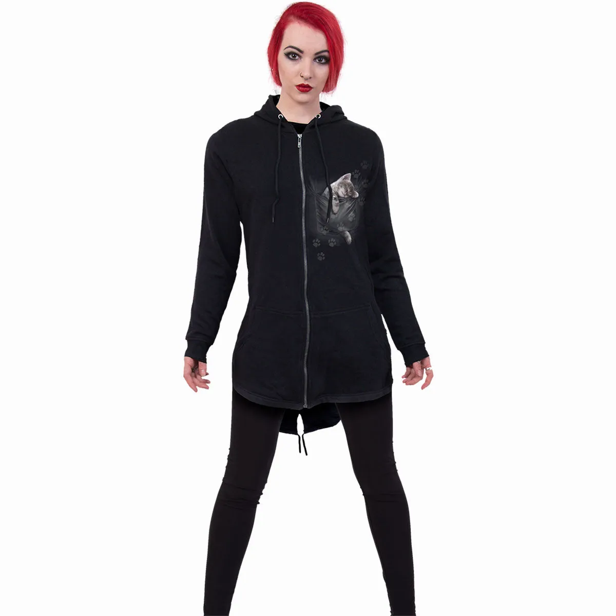 POCKET KITTEN - Ladies Fish Tail Full Zip Hoody - Zip Sleeve sold by Spiral Direct product image thumbnail 3