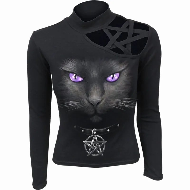 BLACK CAT - Pentagram Shoulder Longsleeve Top made by Spiral Direct