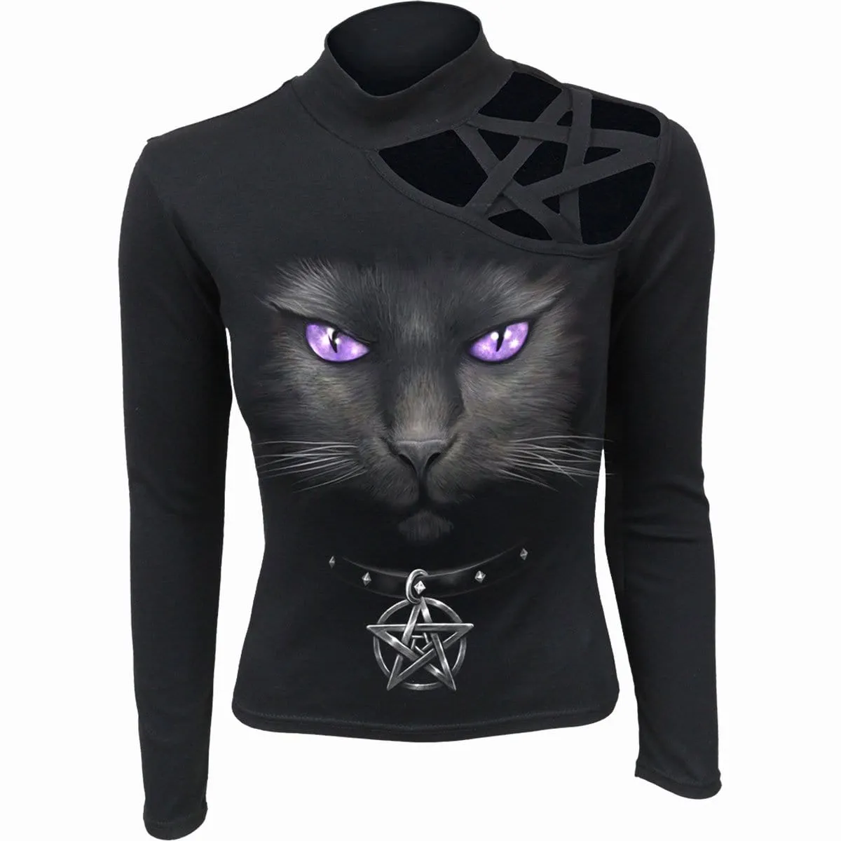 BLACK CAT - Pentagram Shoulder Longsleeve Top sold by Spiral Direct