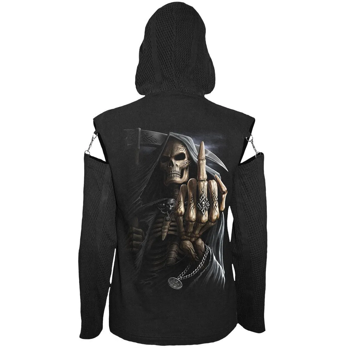 BONE FINGER - Mesh Sleeve Full Zip Hoody Black sold by Spiral Direct product image thumbnail 2