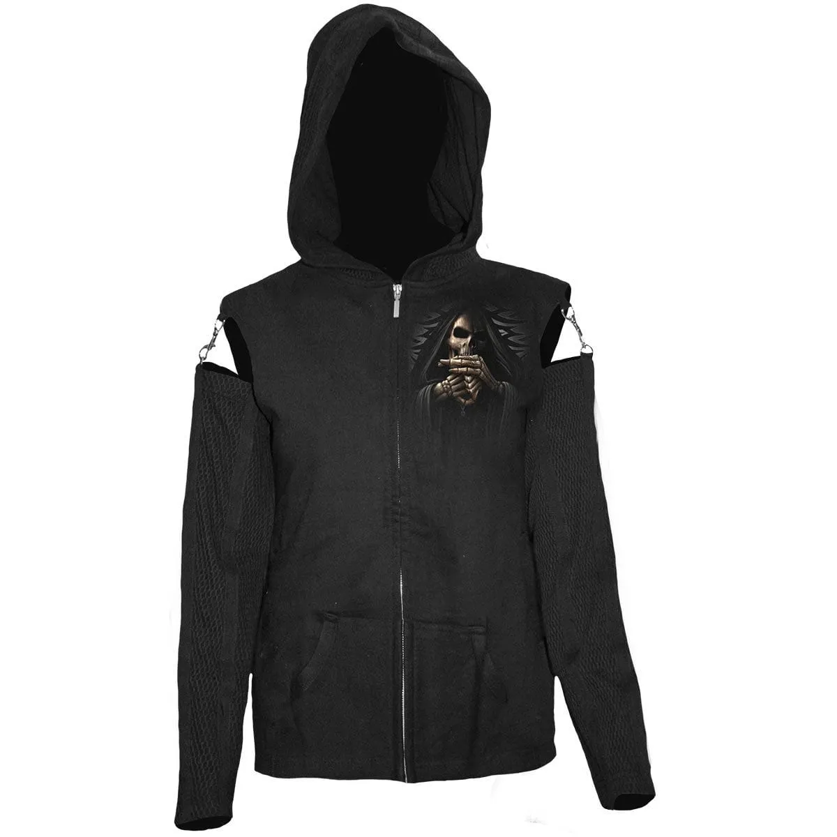 BONE FINGER - Mesh Sleeve Full Zip Hoody Black sold by Spiral Direct