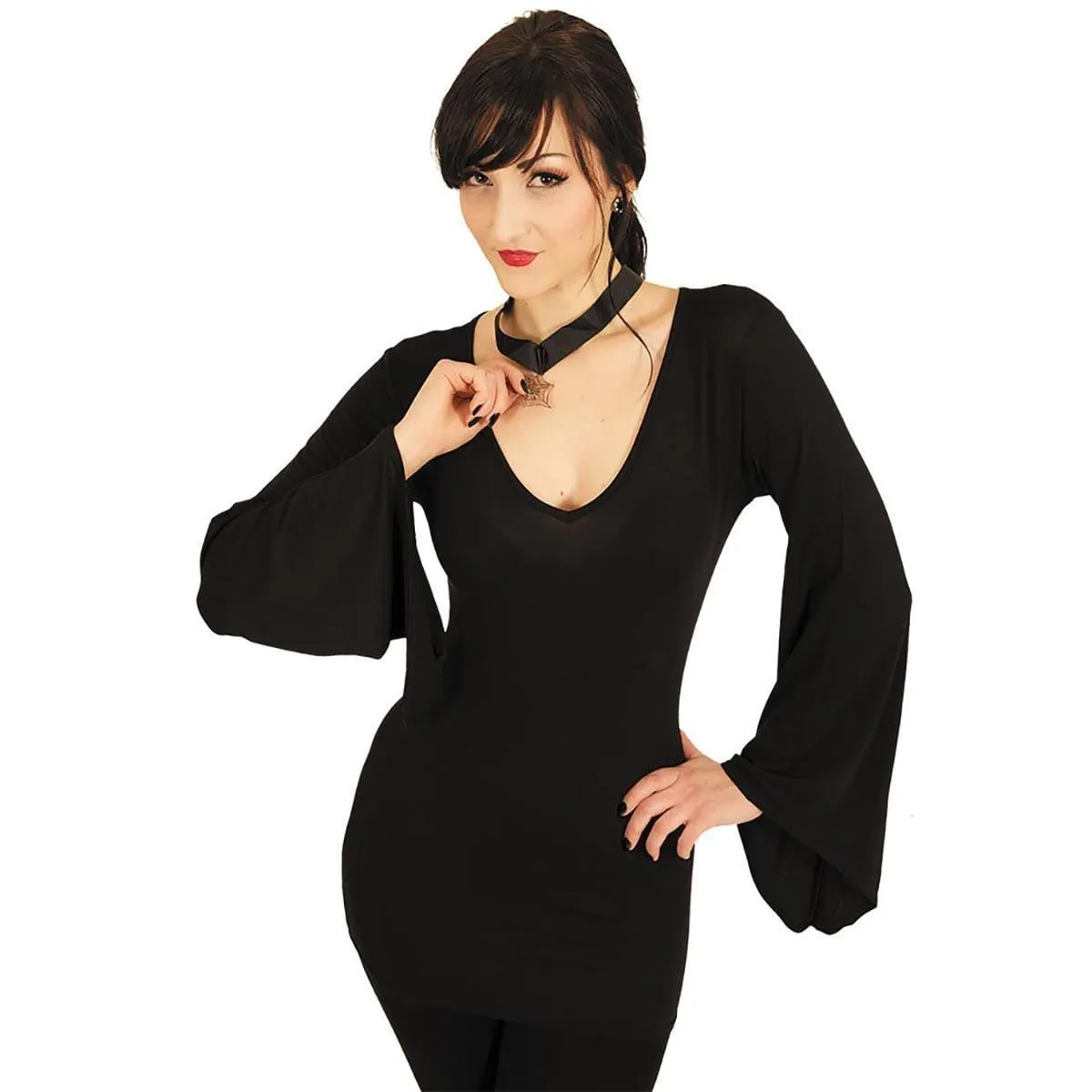 GOTHIC ELEGANCE - V Neck Goth Sleeve Top Black sold by Spiral Direct product image thumbnail 2