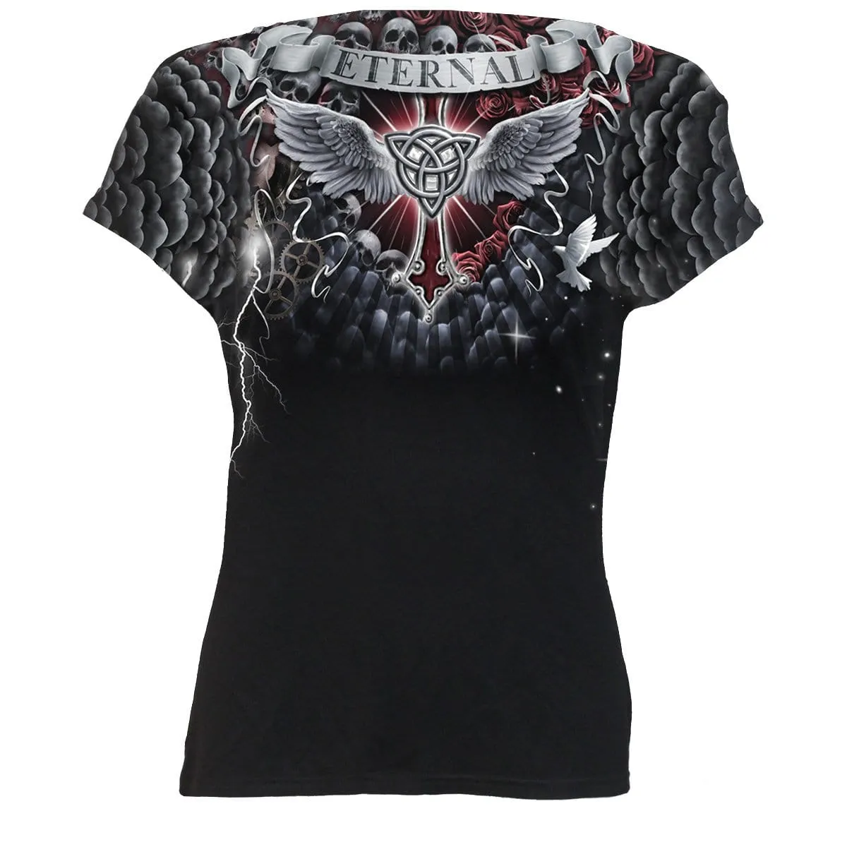 LIFE AND DEATH CROSS - Allover Cap Sleeve Top Black sold by Spiral Direct product image thumbnail 2