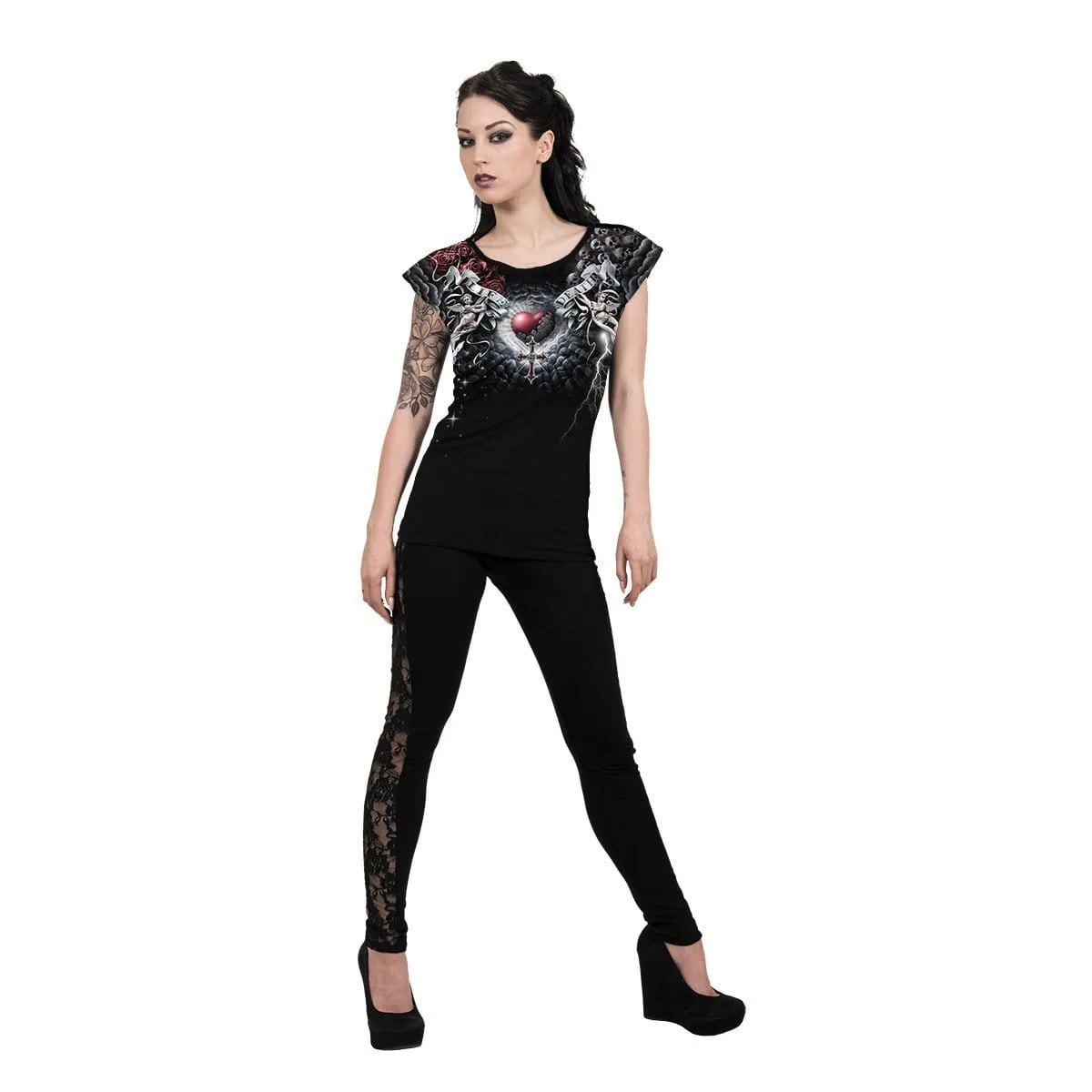 LIFE AND DEATH CROSS - Allover Cap Sleeve Top Black sold by Spiral Direct product image thumbnail 3