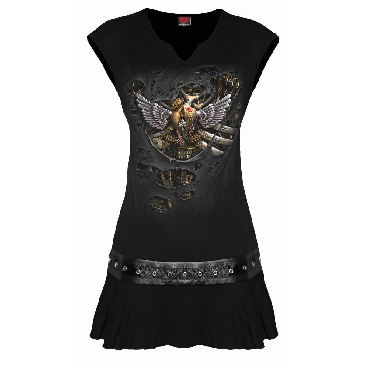 STEAM PUNK RIPPED - Stud Waist Mini Dress Black sold by Spiral Direct