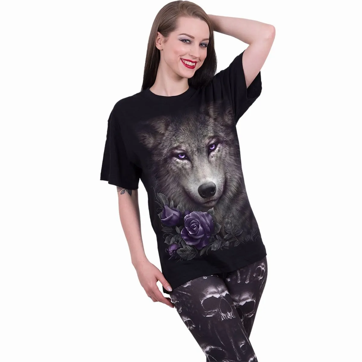 WOLF ROSES - Front Print T-Shirt Black sold by Spiral Direct product image thumbnail 2