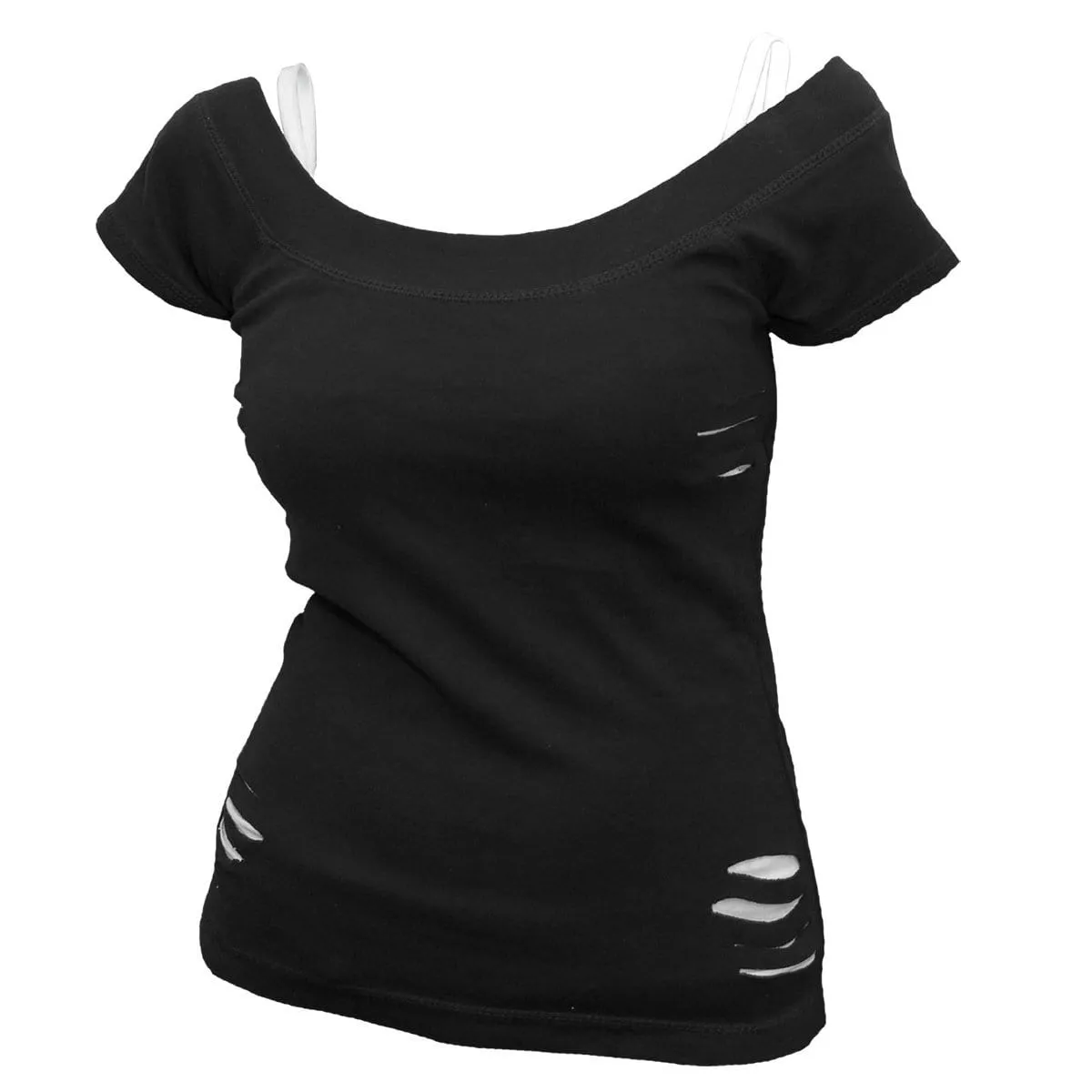 URBAN FASHION - 2in1 White Ripped Top Black sold by Spiral Direct