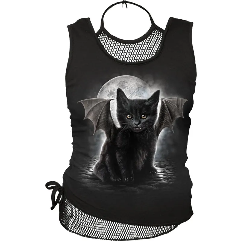 BAT CAT - 2in1 Neck Tie Mesh Top Black sold by Spiral Direct