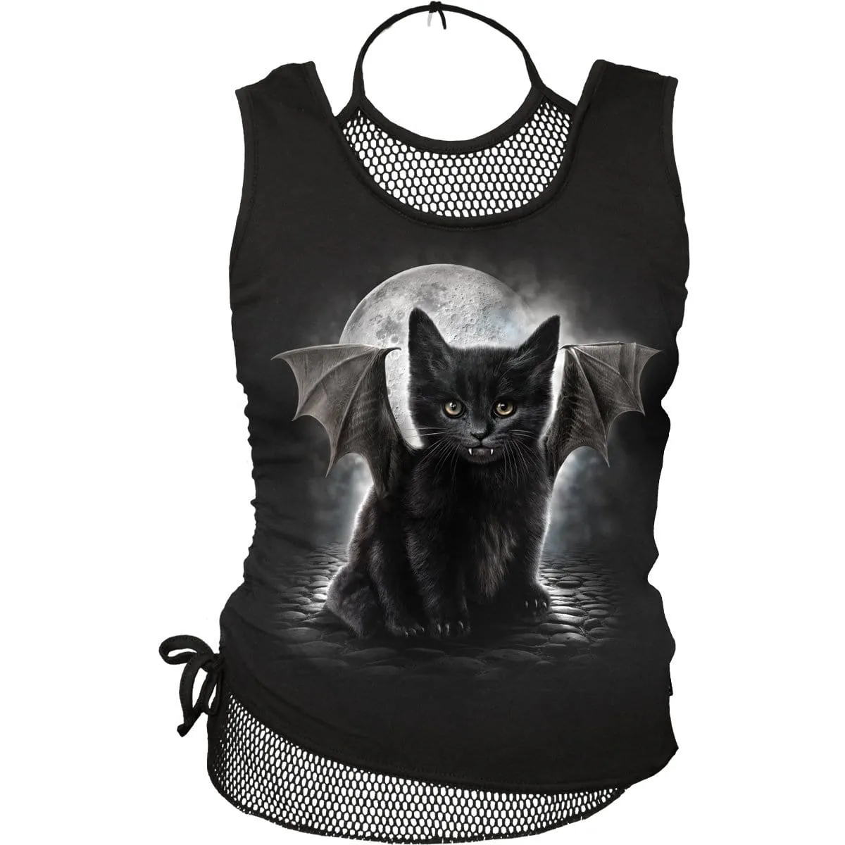 BAT CAT - 2in1 Neck Tie Mesh Top Black sold by Spiral Direct
