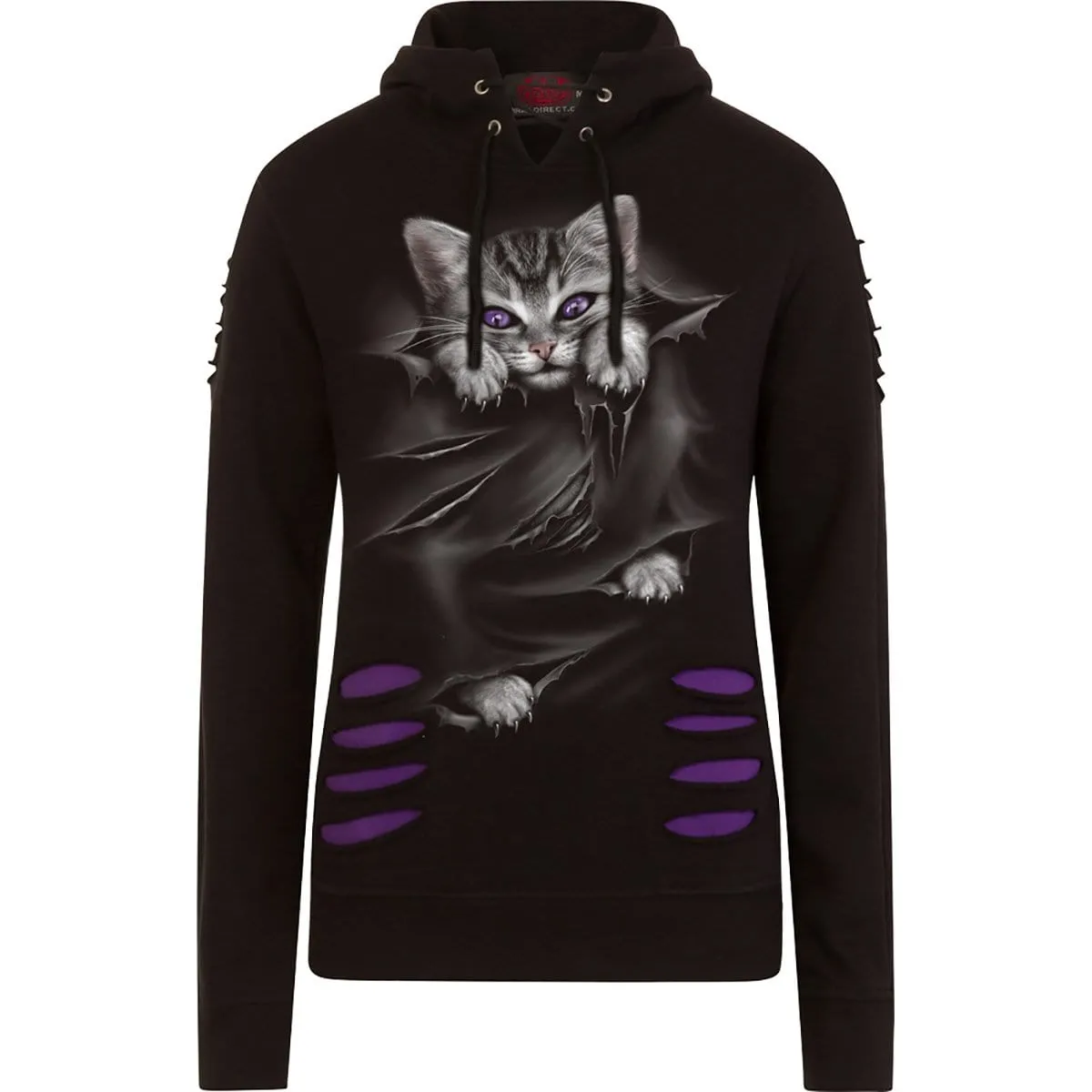 BRIGHT EYES - Large Hood Ripped Hoody Purple-Black sold by Spiral Direct