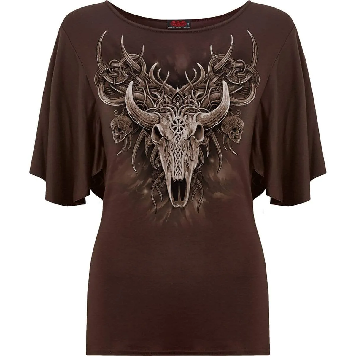HORNED SPIRIT - Boat Neck Bat Sleeve Top Chocolate sold by Spiral Direct