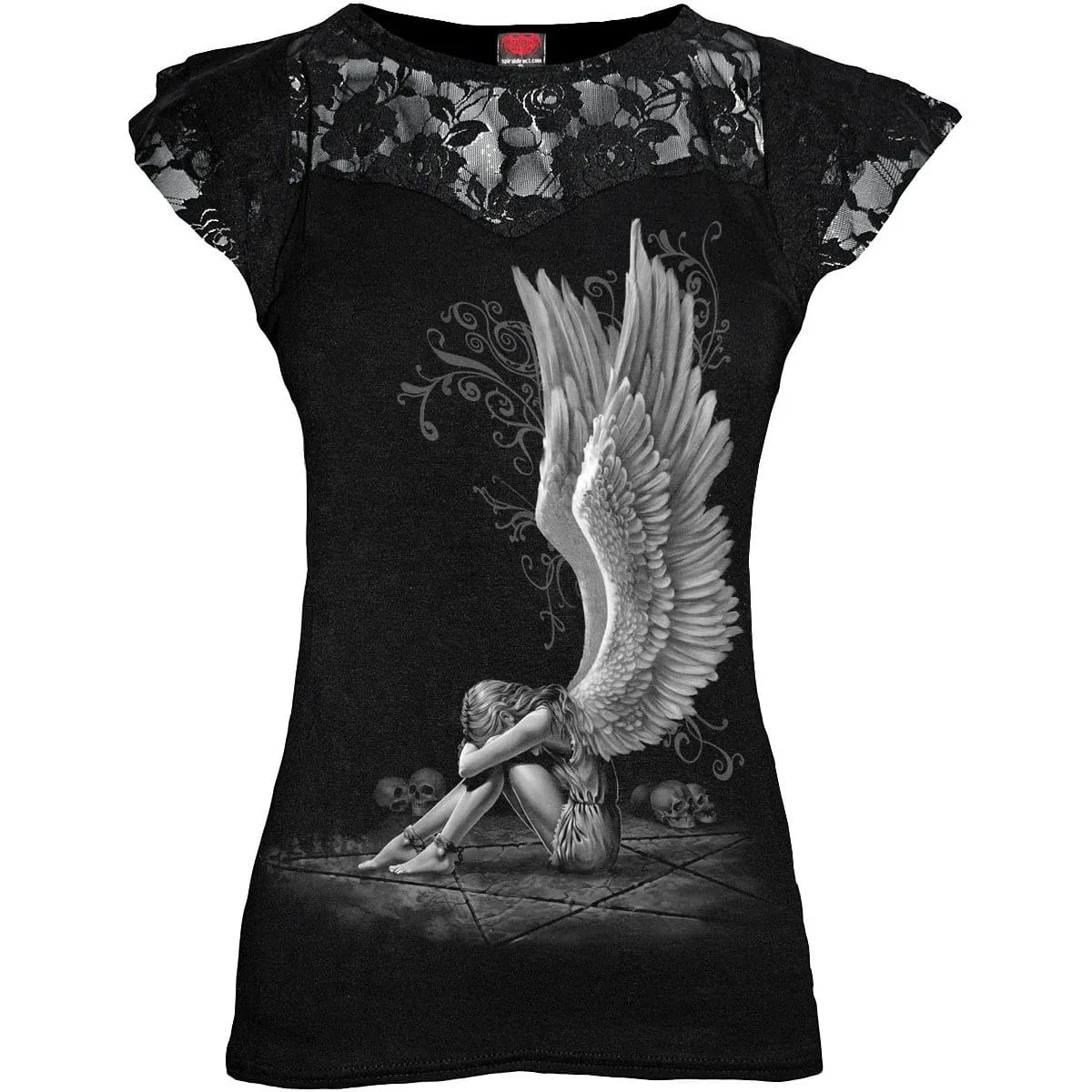 ENSLAVED ANGEL - Lace Layered Cap Sleeve Top Black sold by Spiral Direct