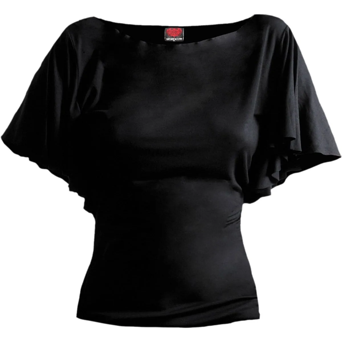 GOTHIC ELEGANCE - Boat Neck Bat Sleeve Top Black sold by Spiral Direct