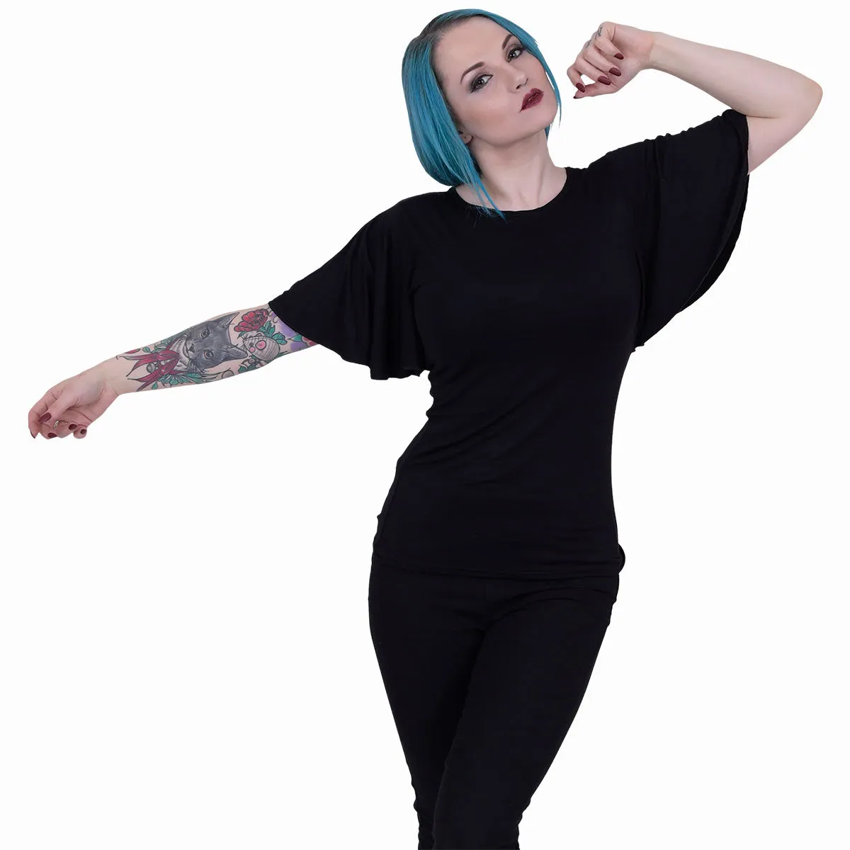 GOTHIC ELEGANCE - Boat Neck Bat Sleeve Top Black sold by Spiral Direct product image thumbnail 2