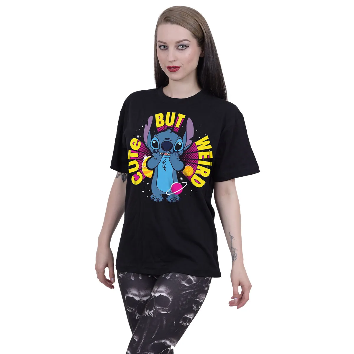 DISNEY STITCH - CUTE BUT WEIRD - Front Print T-Shirt Black sold by Spiral Direct product image thumbnail 2