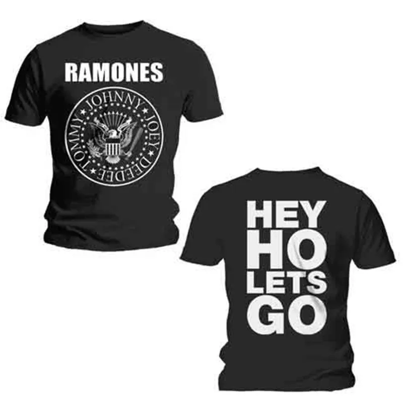 RAMONES - HEY HO (FRONT & BACK) - T-Shirt Black (Back Print) made by Spiral Direct