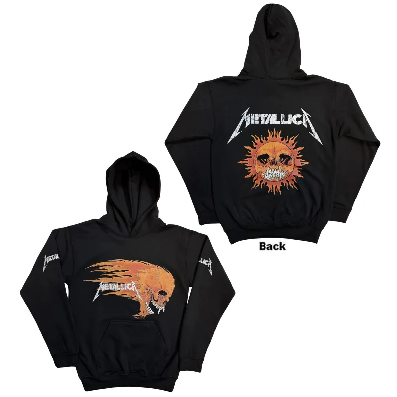 METALLICA - WORN PUSHEAD FLAMING SKULL - Pullover Hoodie Black (Back Print) made by Spiral Direct