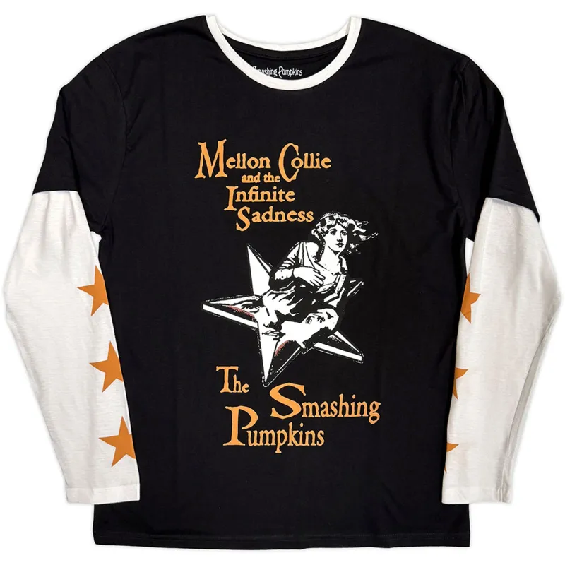 THE SMASHING PUMPKINS - INFINITE SADNESS - Layered Long Sleeve T-Shirt Black, White (Sleeve Print) made by Spiral Direct