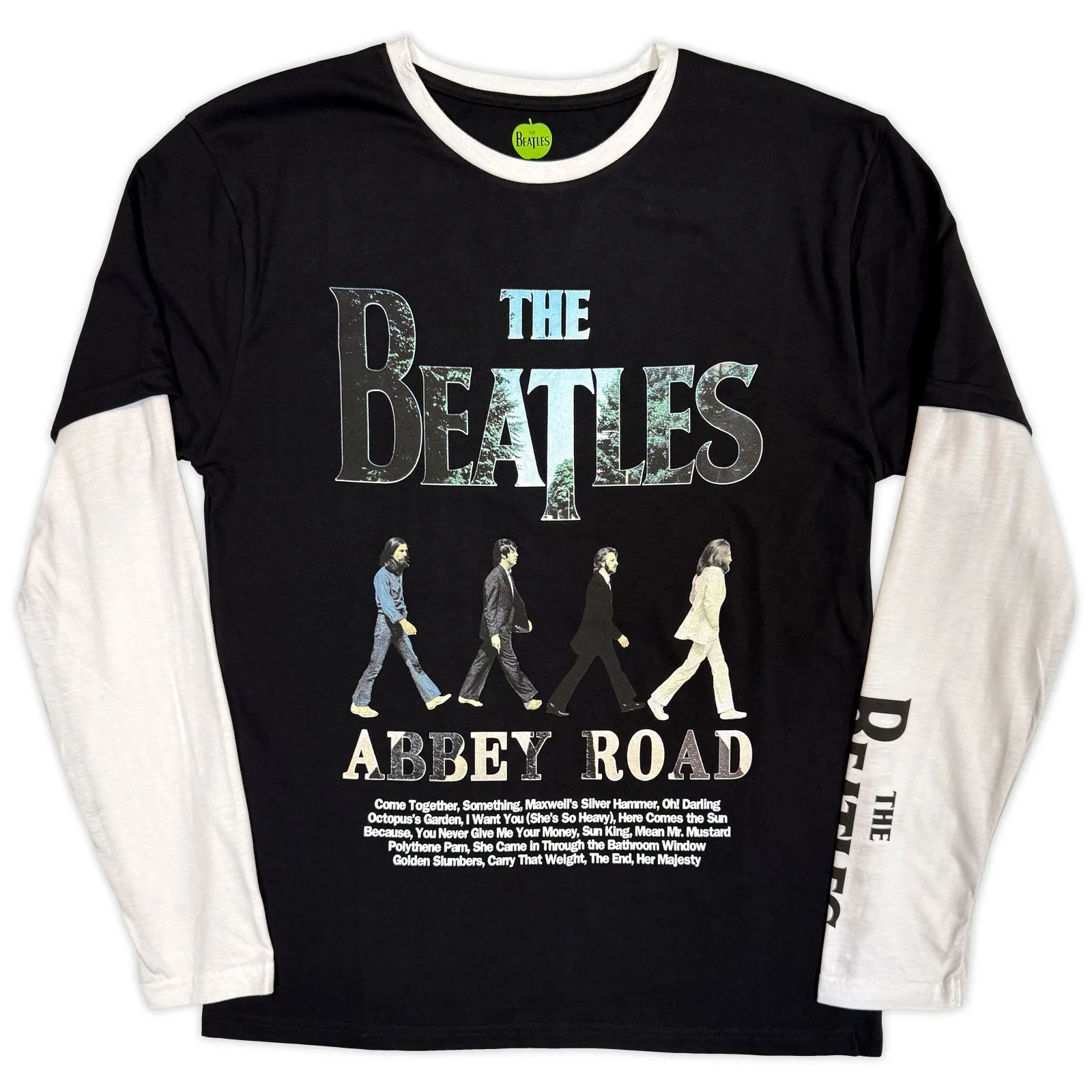 THE BEATLES - ABBEY ROAD INFILL - Layered Long Sleeve T-Shirt Black, White (Sleeve Print) sold by Spiral Direct