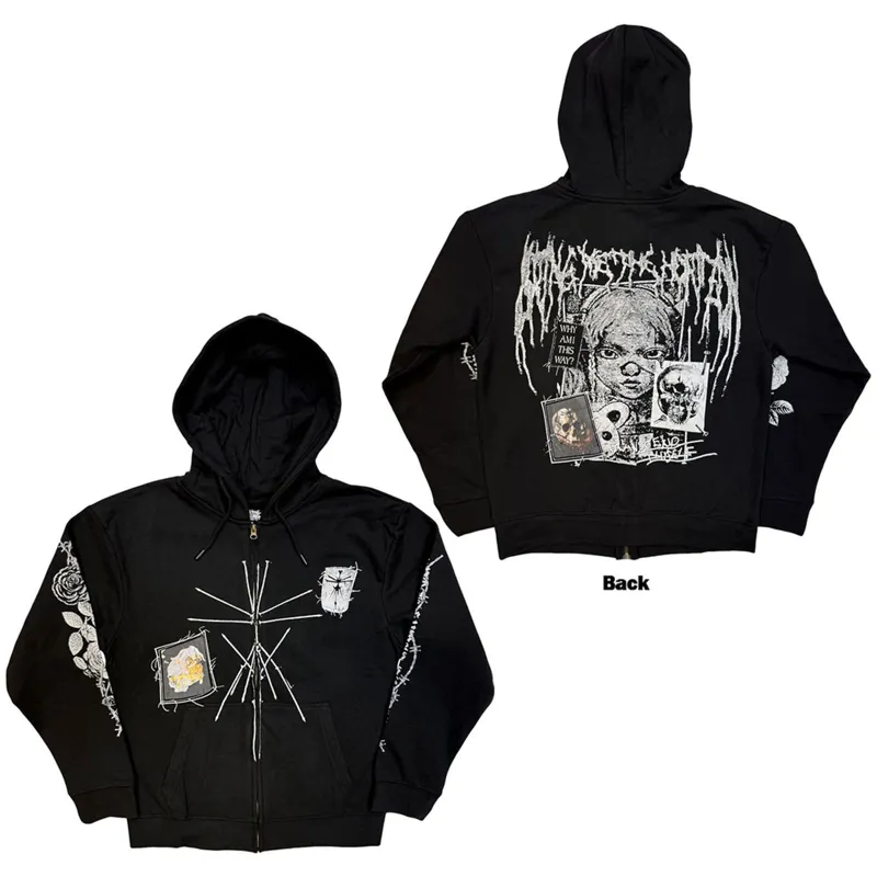 BRING ME THE HORIZON - NAILED SYMBOL - Zipped Hoodie Black (Back Print) made by Spiral Direct