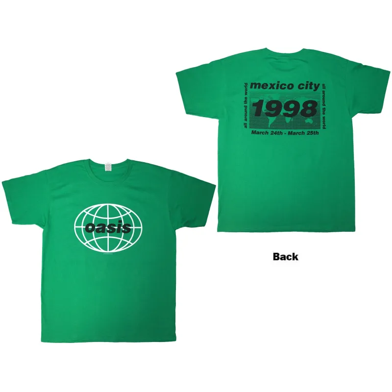 OASIS - 1998 WORLD TOUR - MEXICO CITY - T-Shirt Green (Back Print) made by Spiral Direct