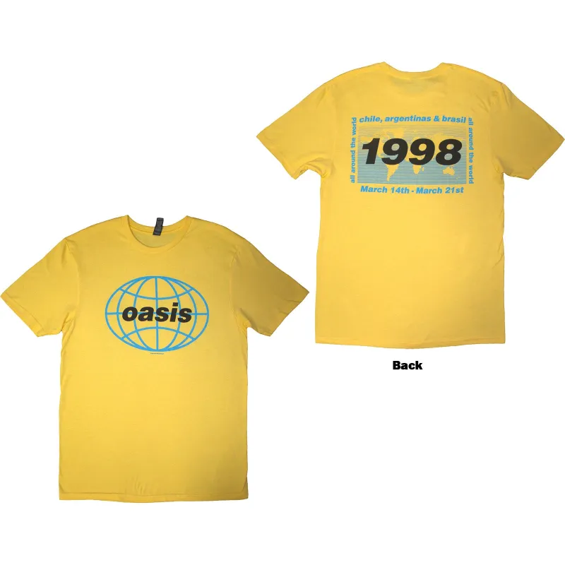 OASIS - 1998 WORLD TOUR - SOUTH AMERICA - T-Shirt Yellow (Back Print) sold by Spiral Direct