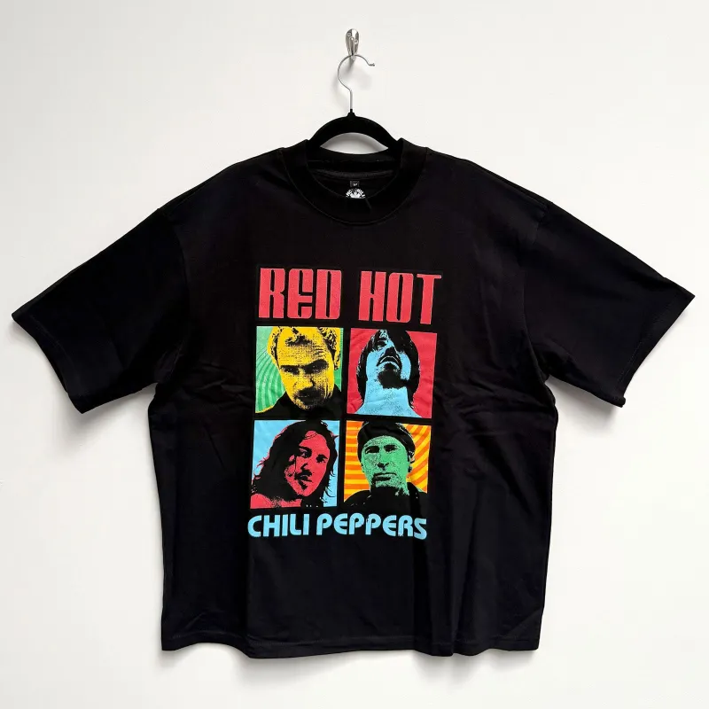 RED HOT CHILI PEPPERS - PORTRAIT PHOTOS - Oversized Boxy T-Shirt Black sold by Spiral Direct